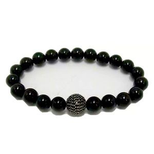 Bavna Diamond Onyx Spinel Bead Stretch Bracelet, Unisex